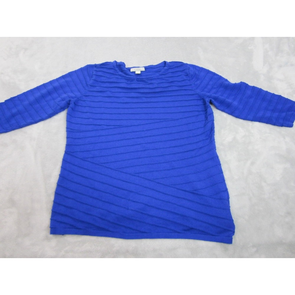 Dana Buchman Sweater Womens Large Blue 3/4 Sleeve Ribbed Crossover Hem